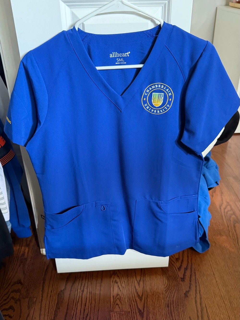 Royal Blue Kids V-Neck Top with Chamberlain University Crest